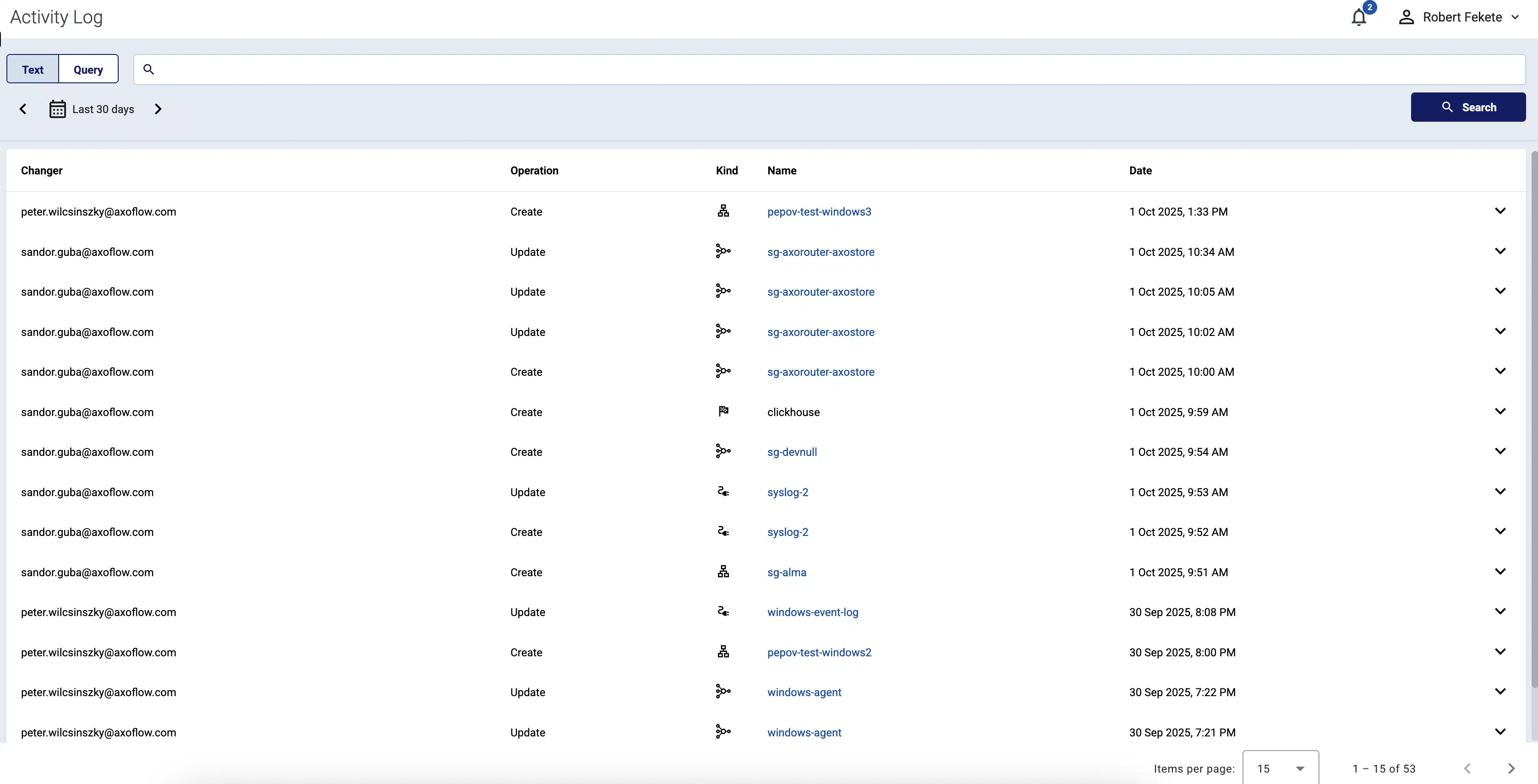Activity log
