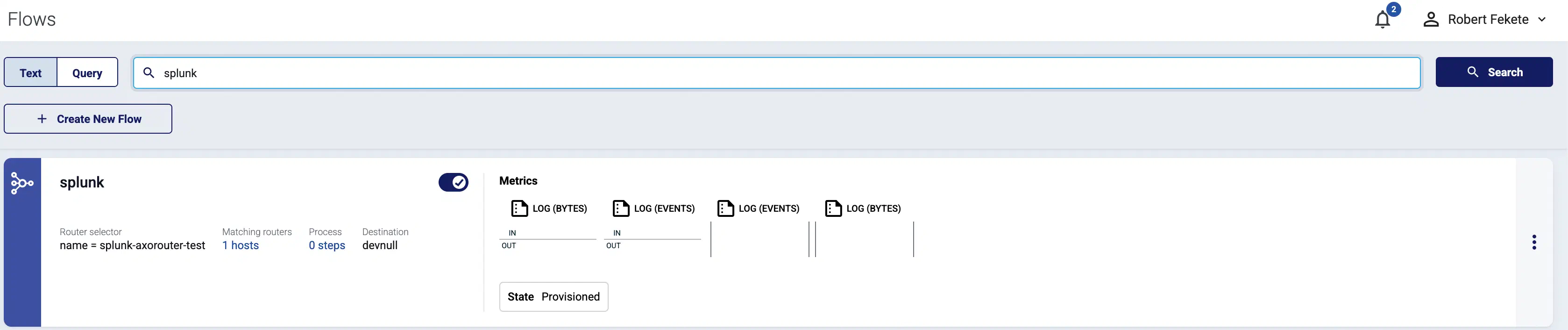 List of configured Flows