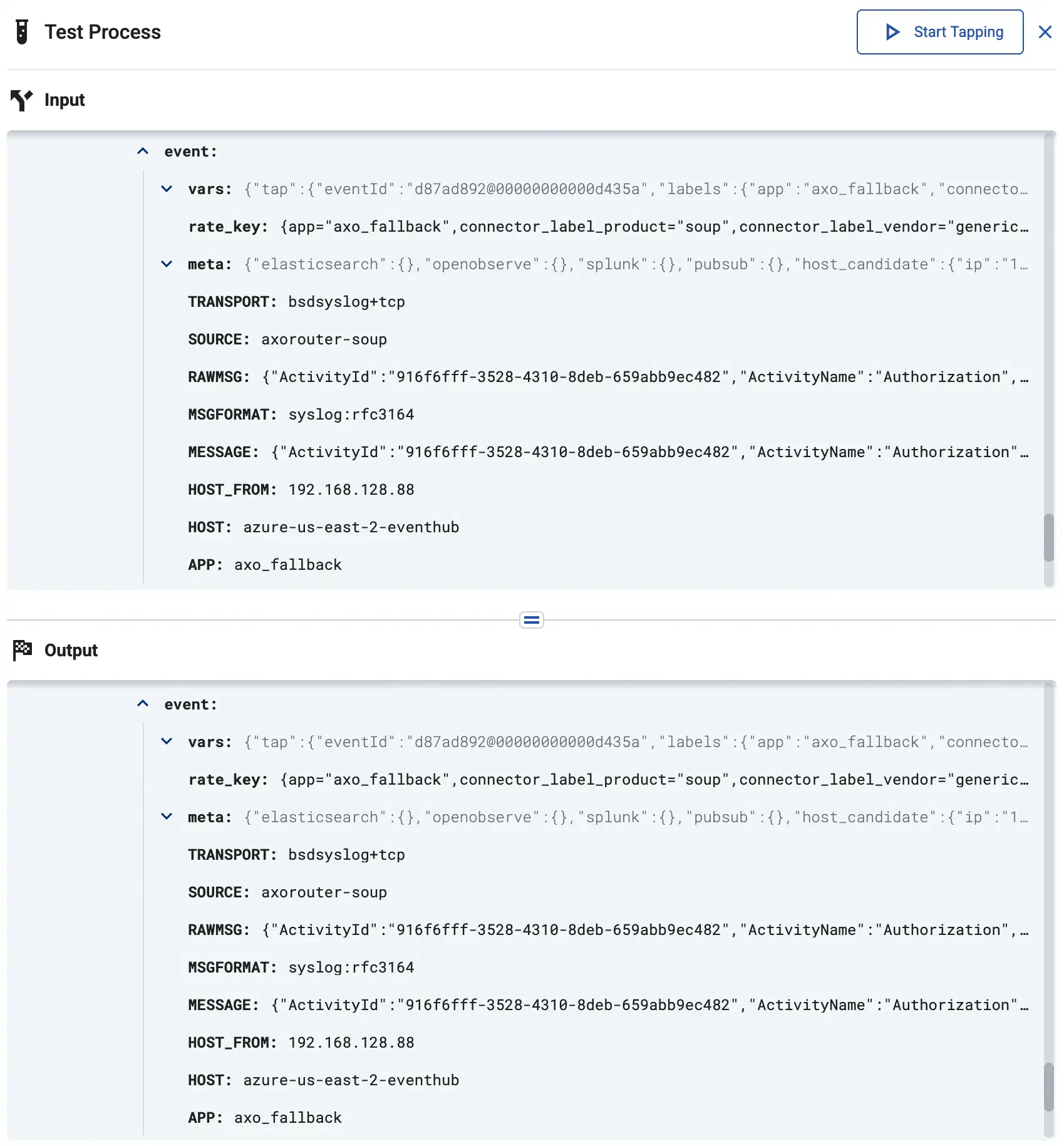Details of tapped logs