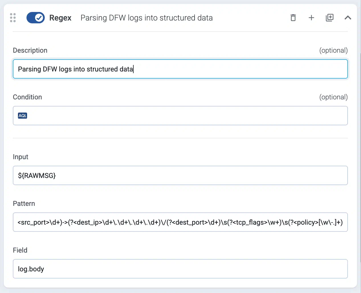 Regex processing step