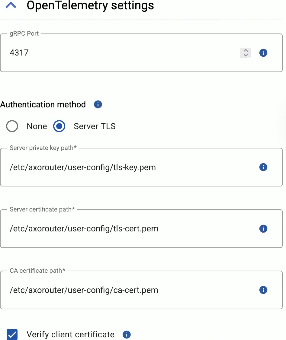 OpenTelemetry connector settings