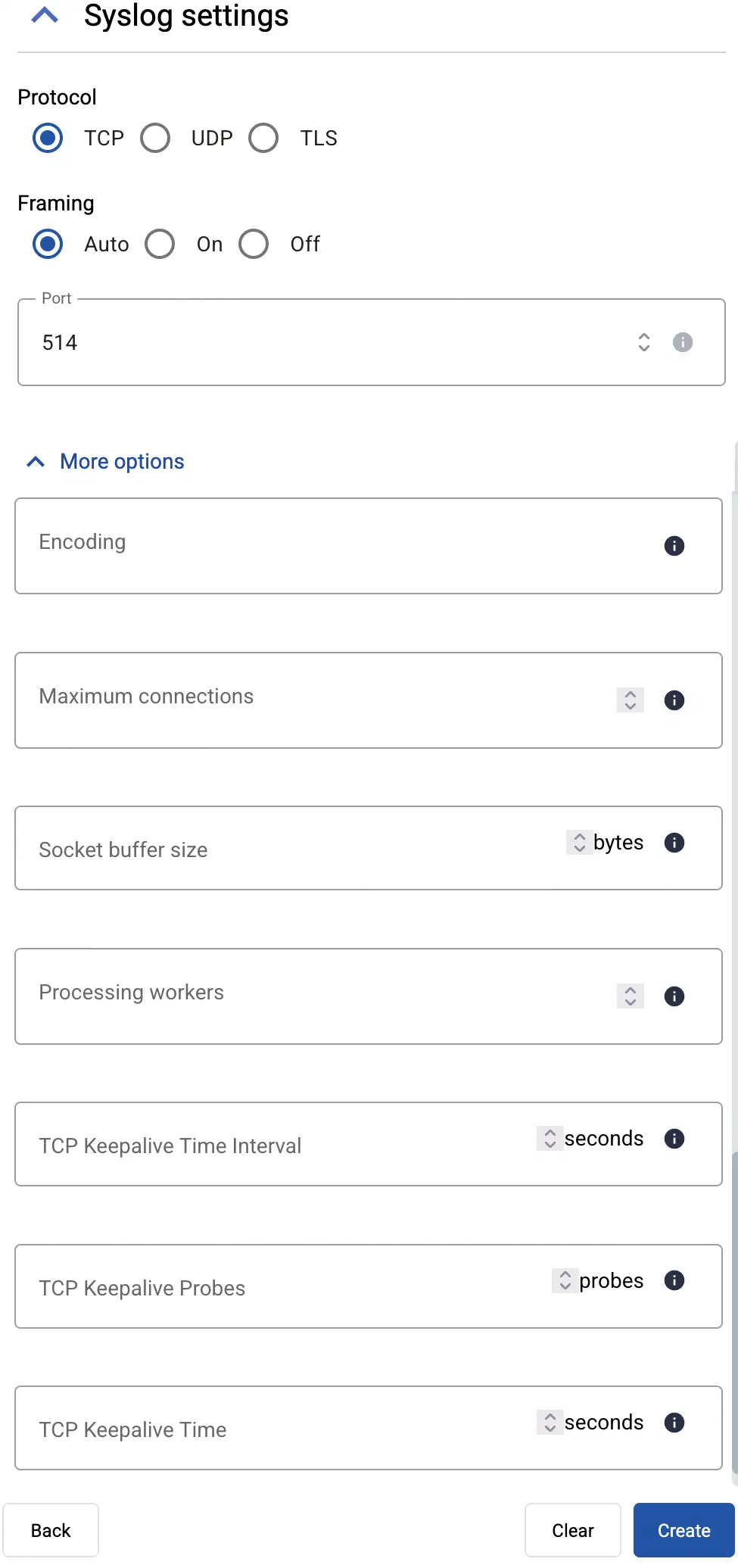 Syslog connector settings