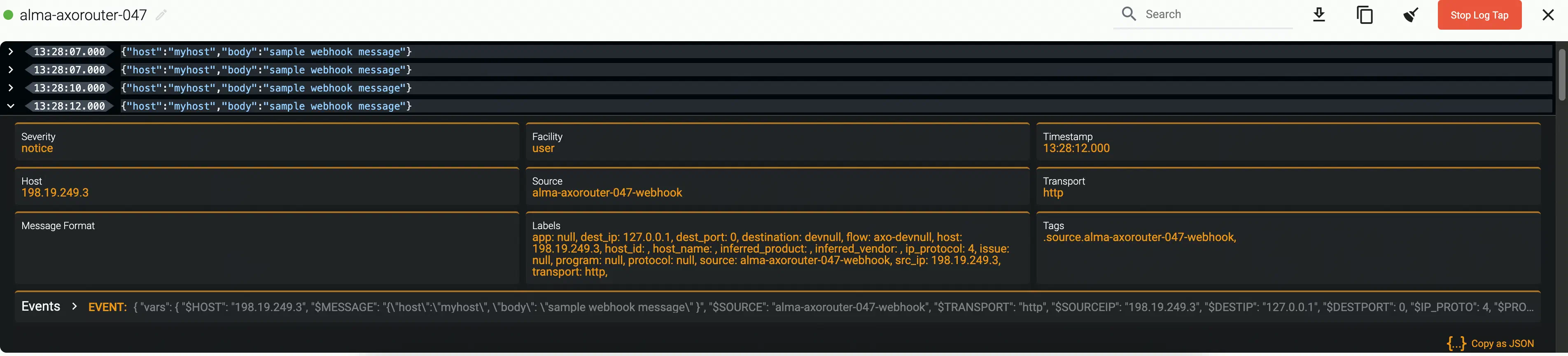 Tapping into the data received by the webhook connector