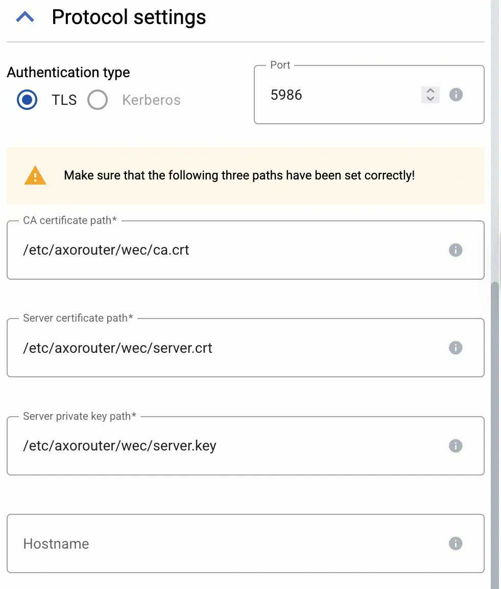 WEC protocol settings