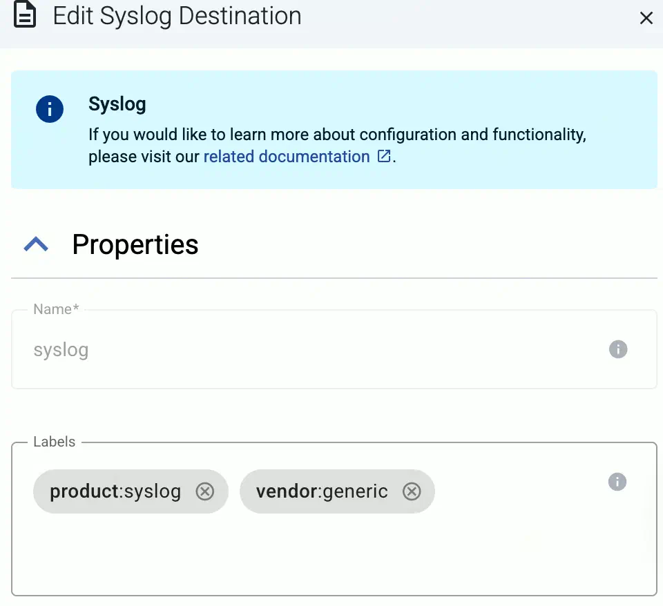 Configure the syslog destination