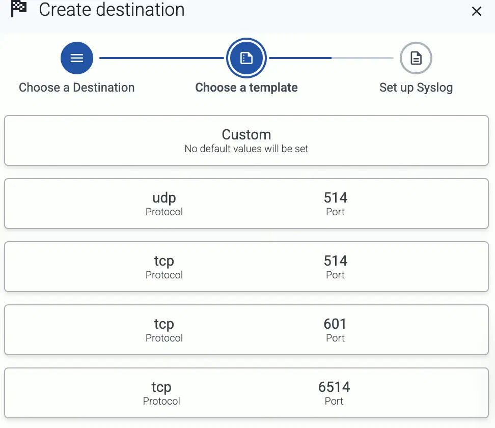 Select syslog destination template