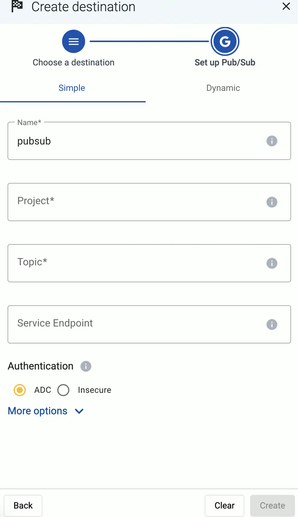 Configure the Google Pub/Sub destination