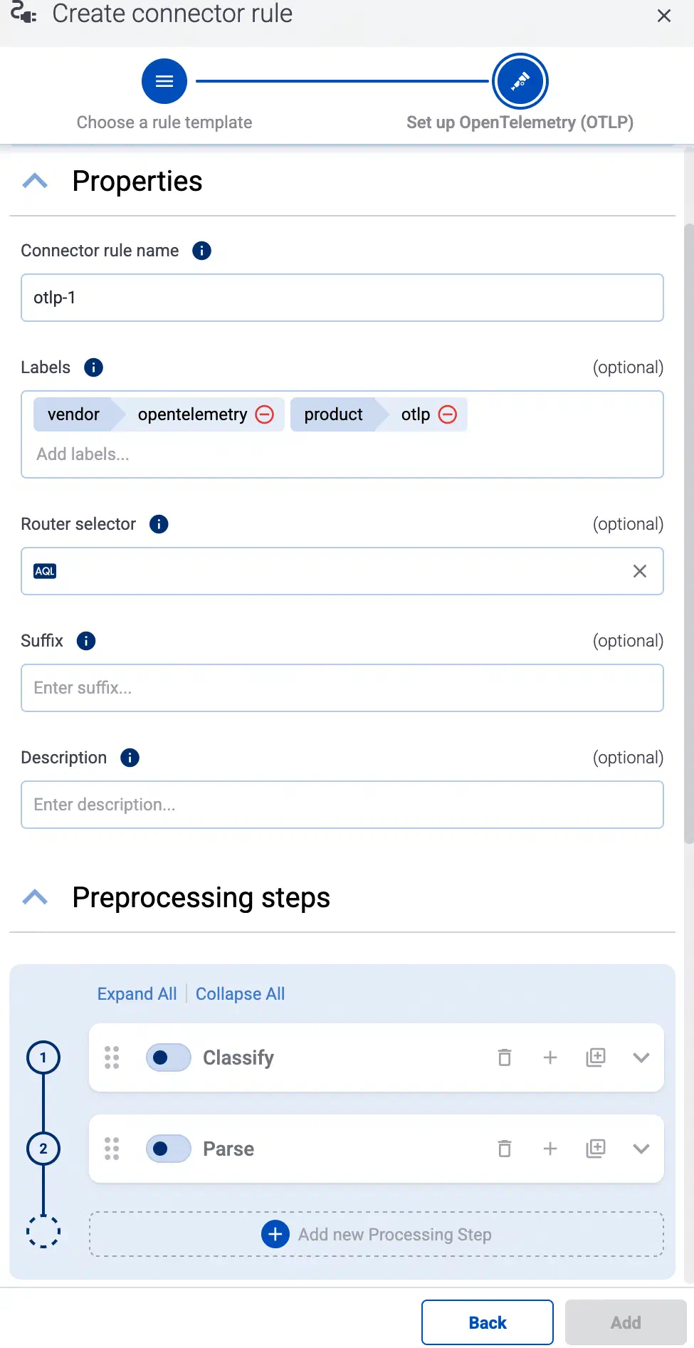 Generic connector rule parameters