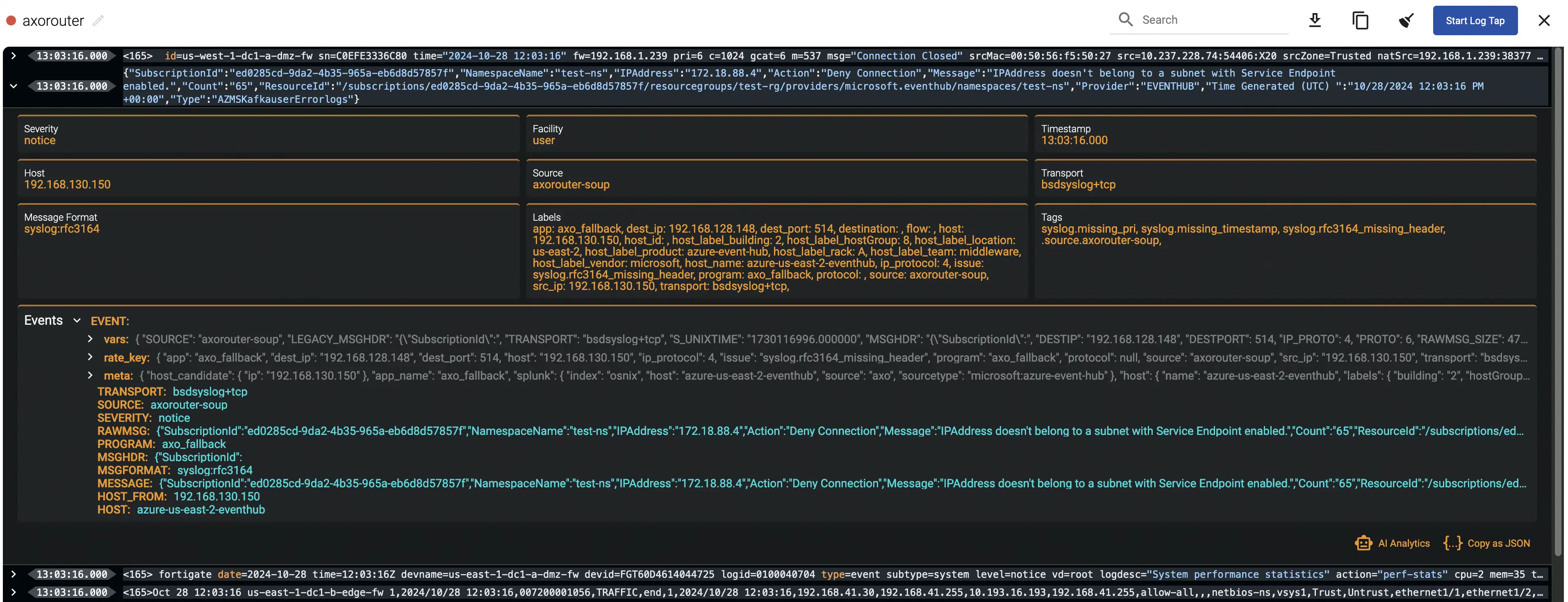 Details of the log message