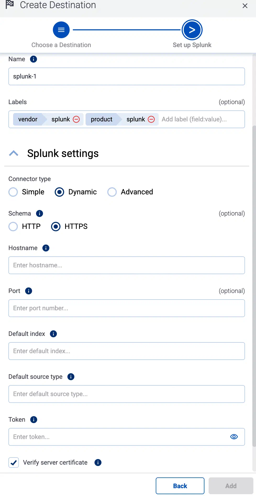 Configure the Splunk destination