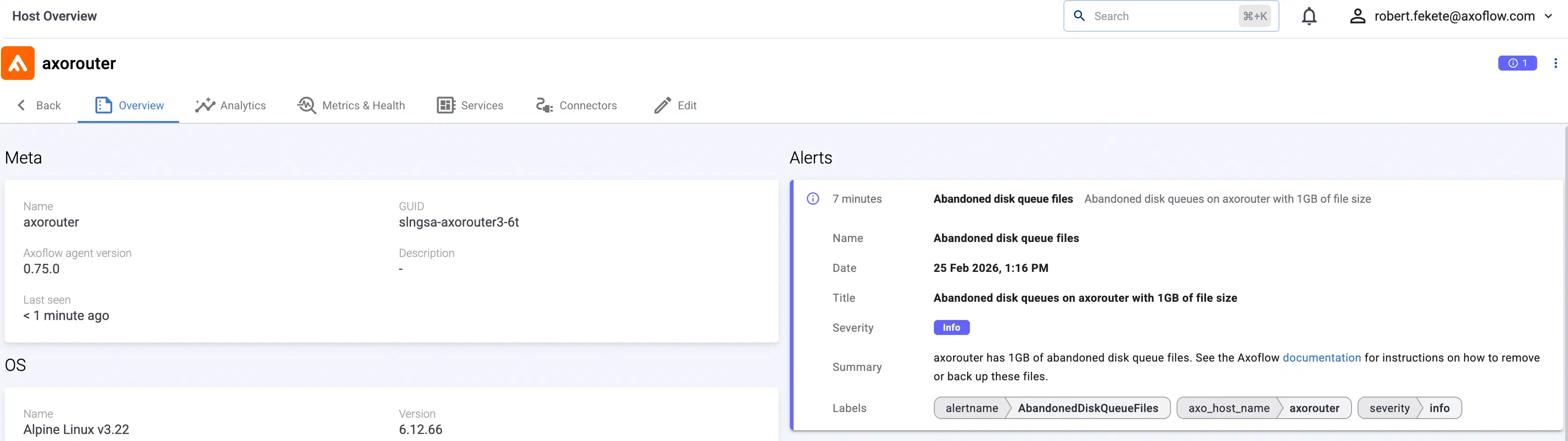 Alert indicator on the Host Overview page