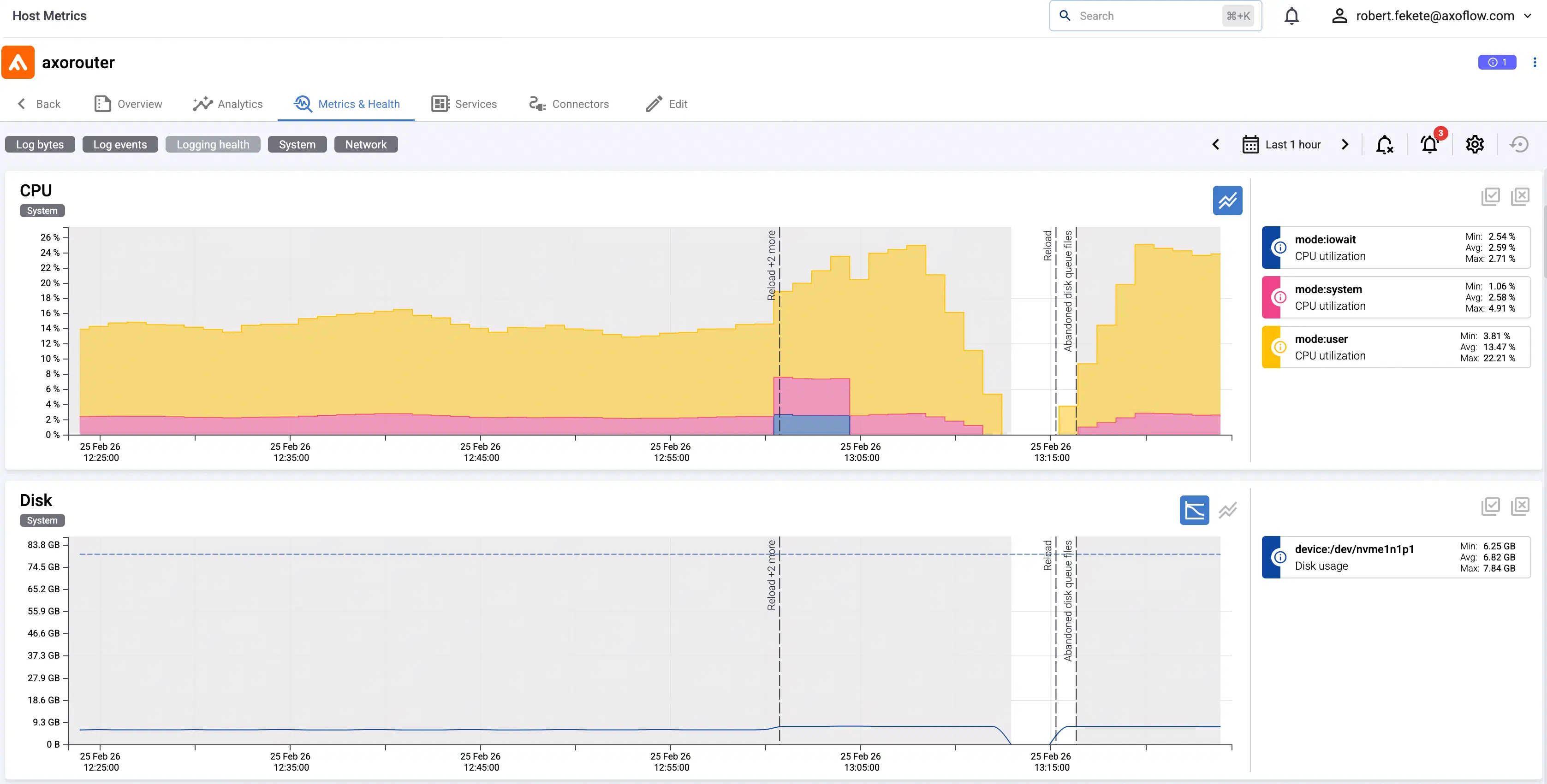 Alert indicator on the Metrics & Health page