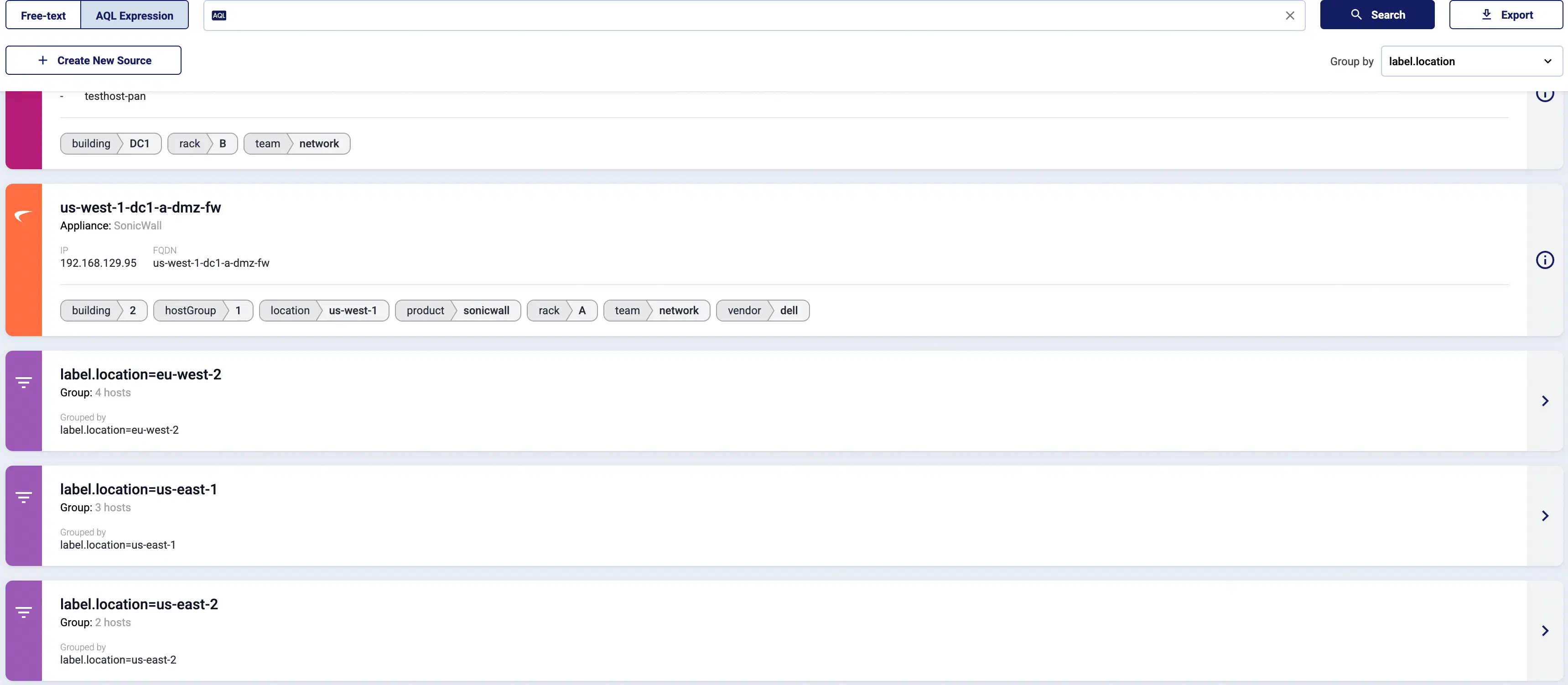 Group hosts on the Hosts page