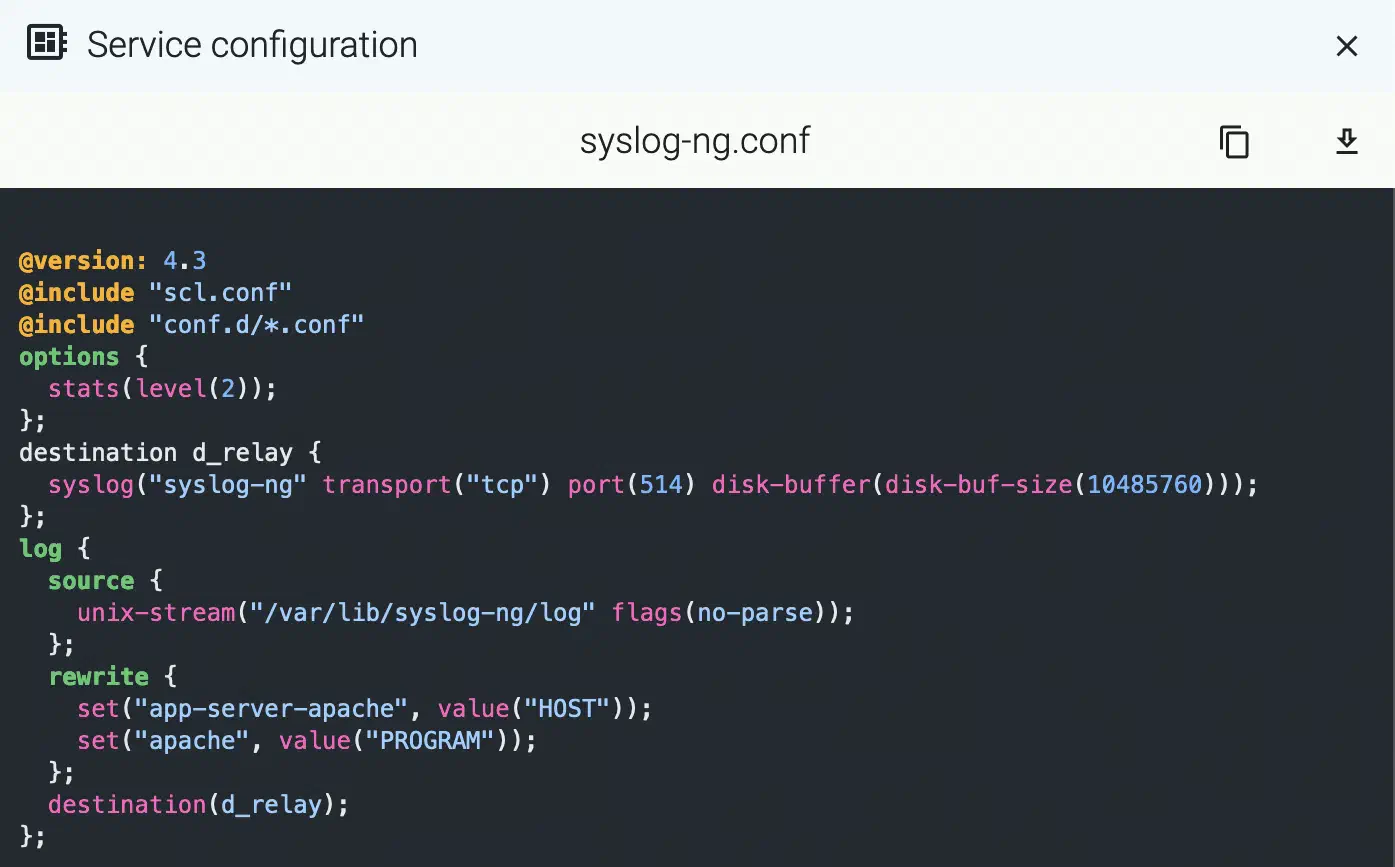 Configuration file of the service