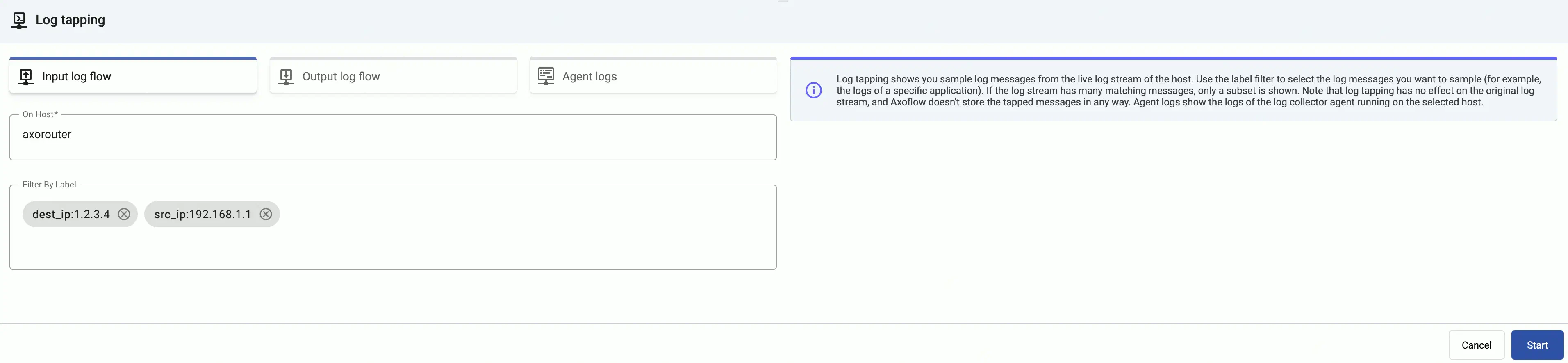 Using filters in log tapping