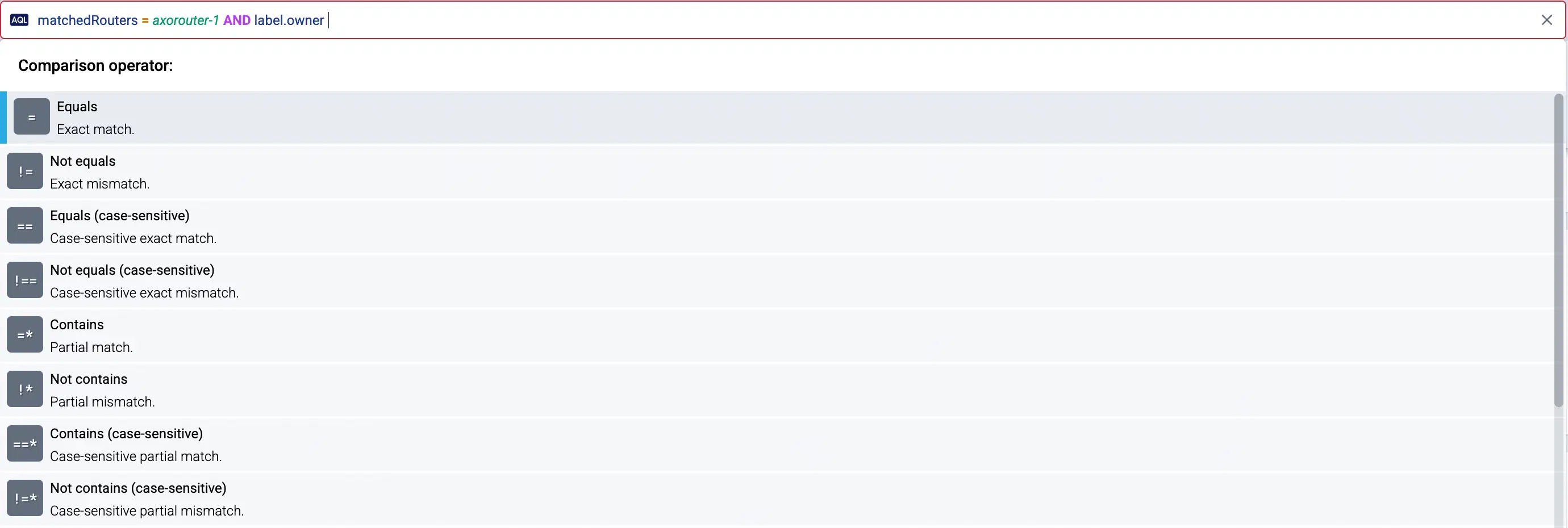 AQL Query comparison operators