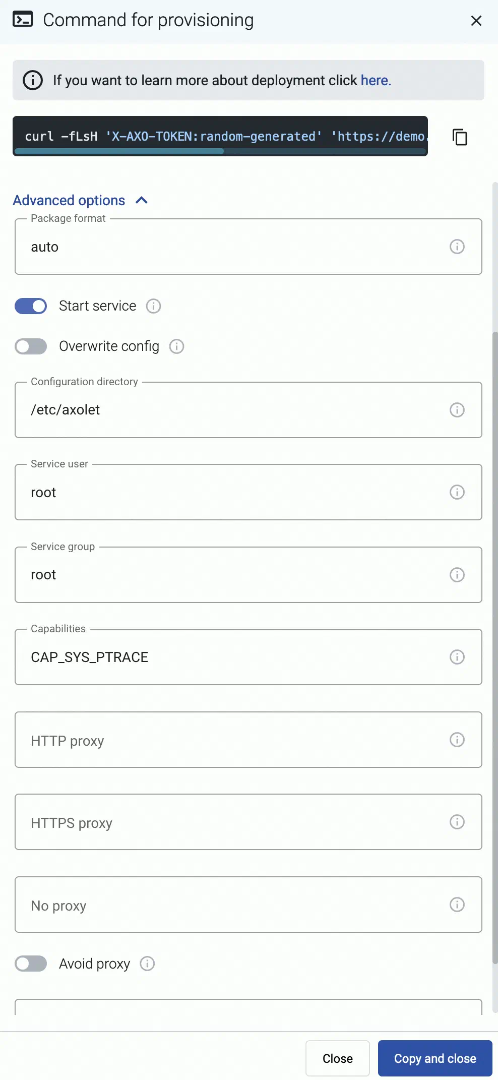 Advanced deployment options