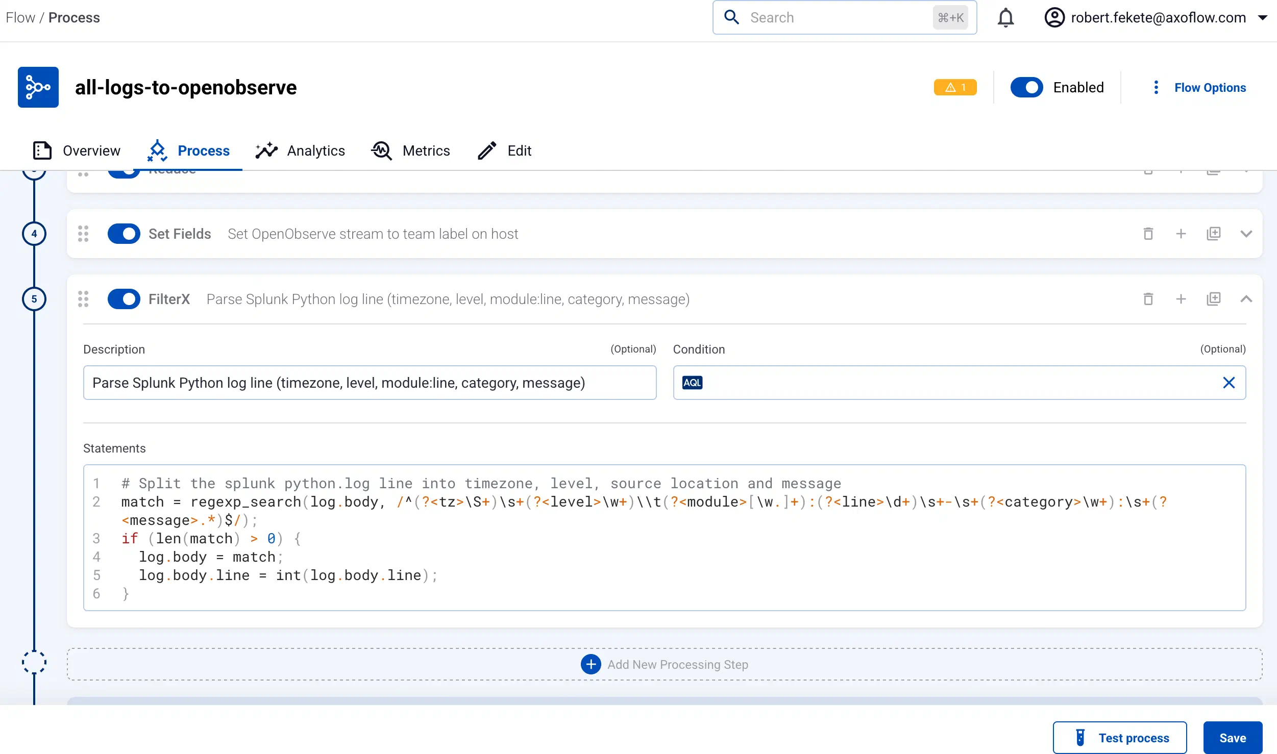 The generated processing step