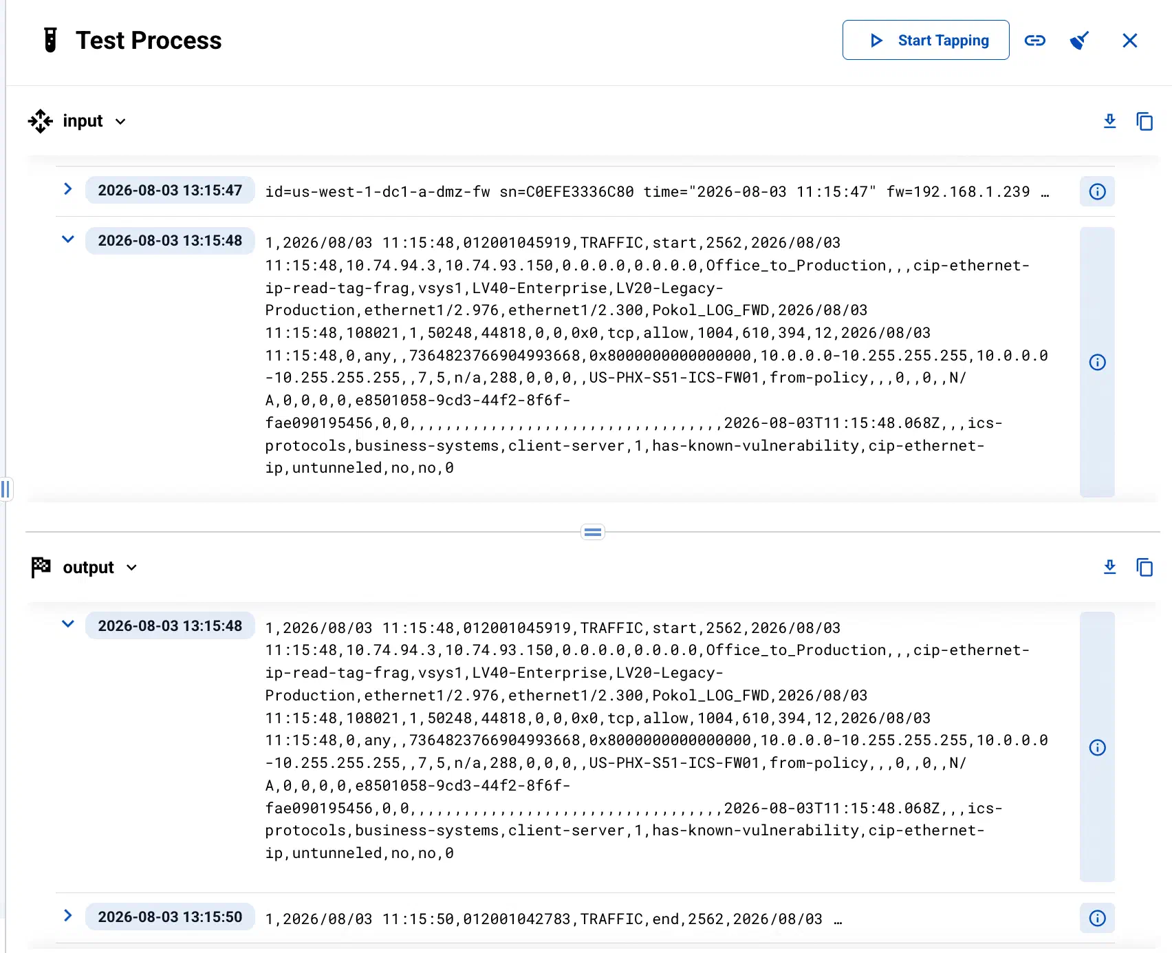 Details of tapped logs