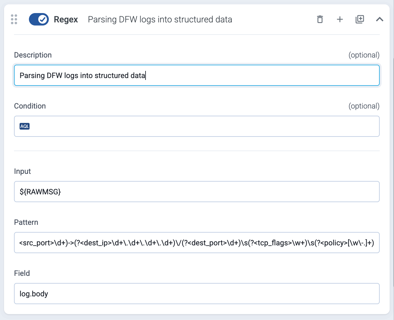 Regex processing step