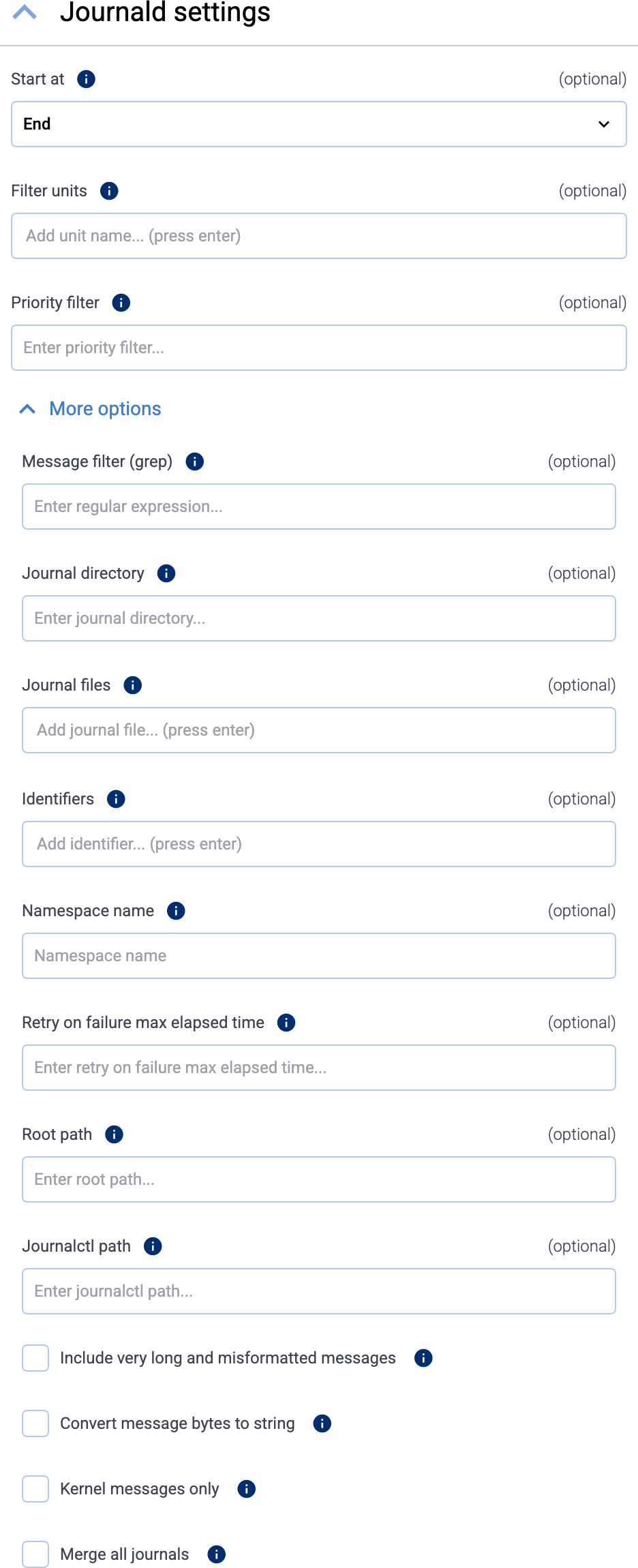 OpenTelemetry Journald collector settings