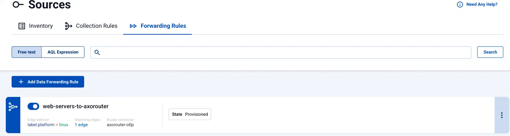 Data forwarding rules list