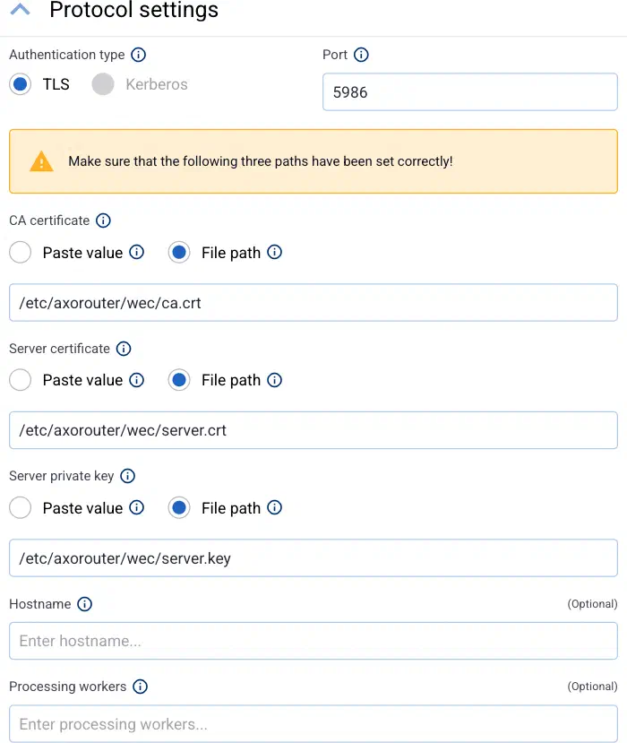 WEC protocol settings