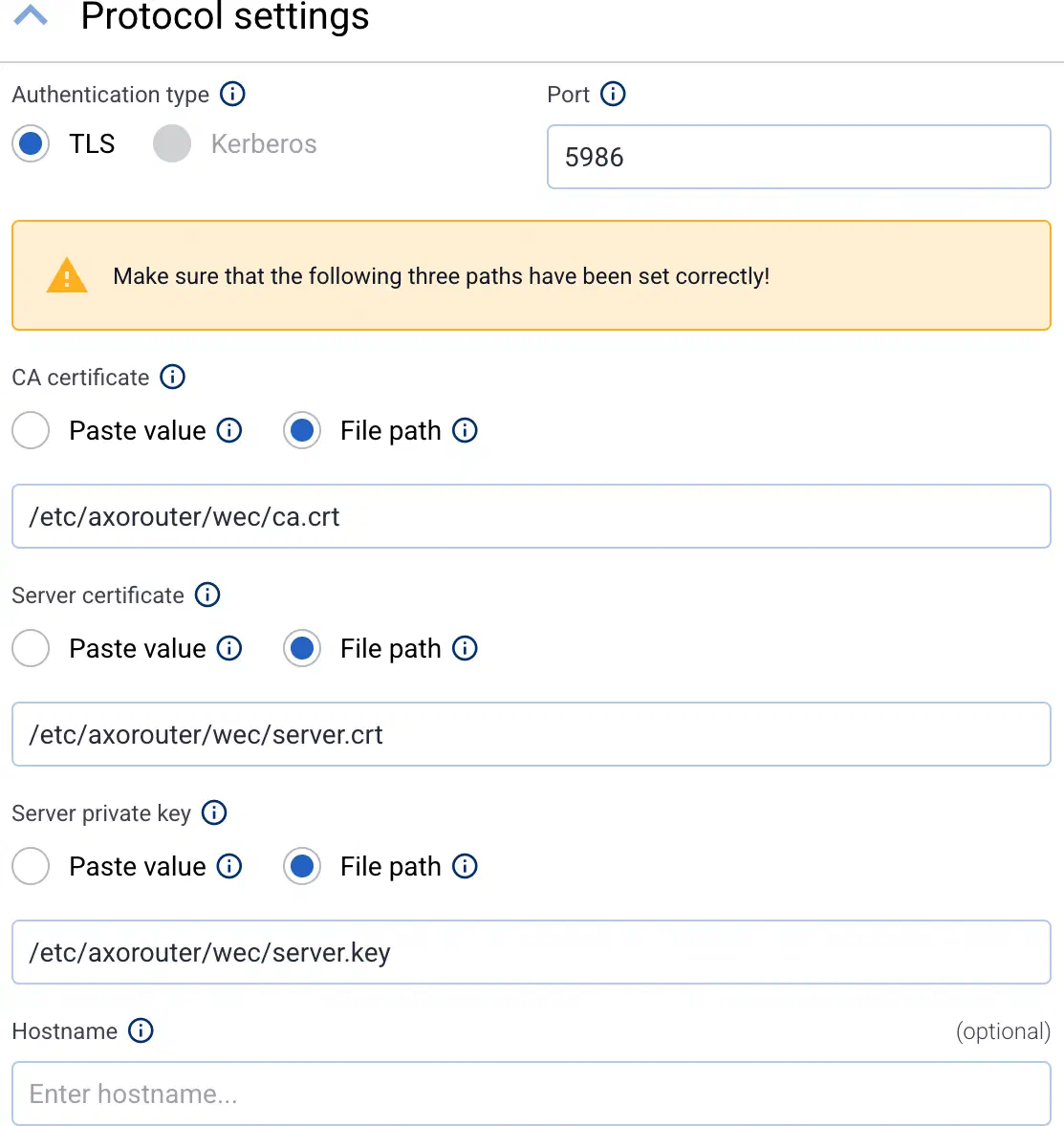 WEC protocol settings