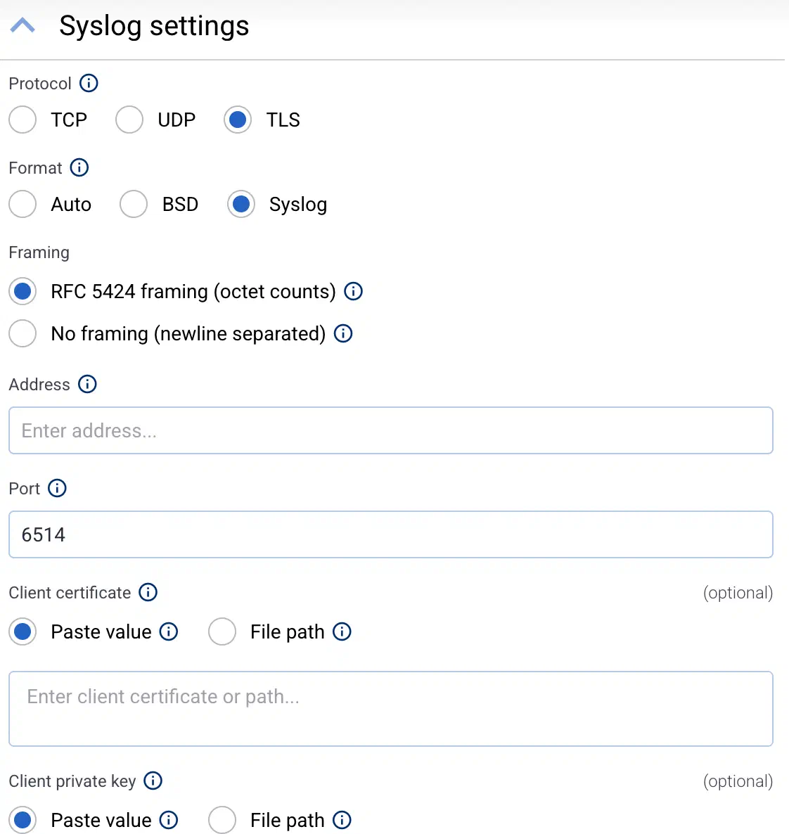 Syslog destination settings