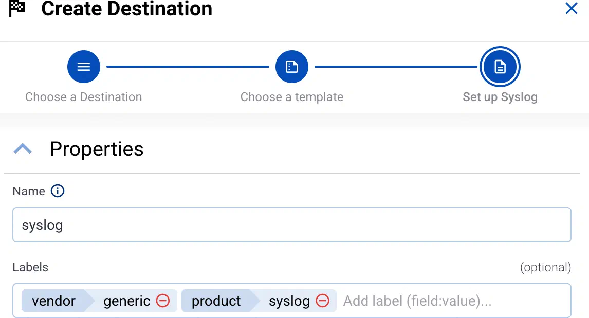Configure the syslog destination