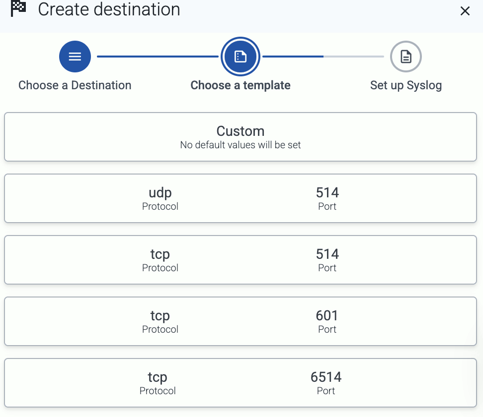 Select syslog destination template