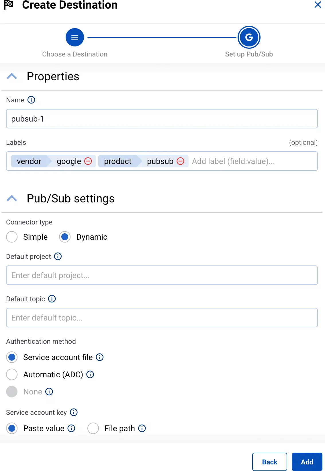 Configure the Google Pub/Sub destination