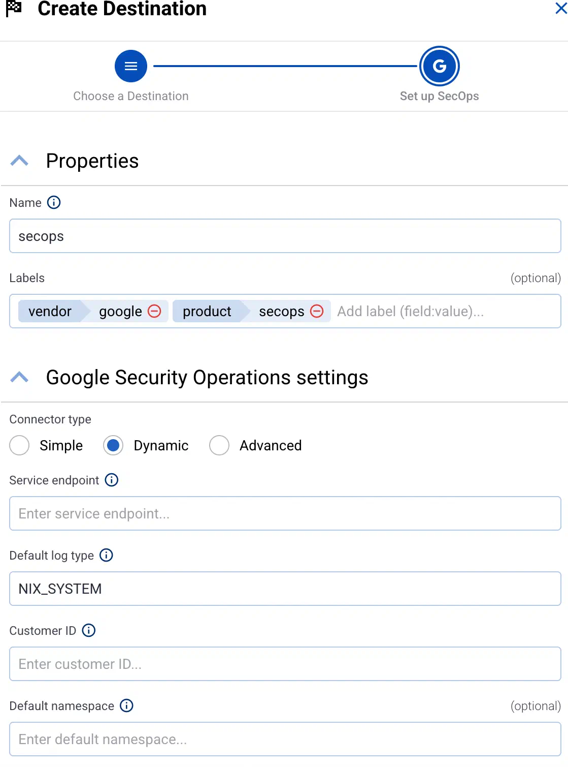 Configure the Google SecOps destination