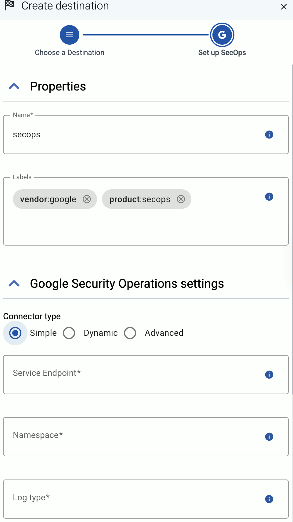 Configure the Google SecOps destination