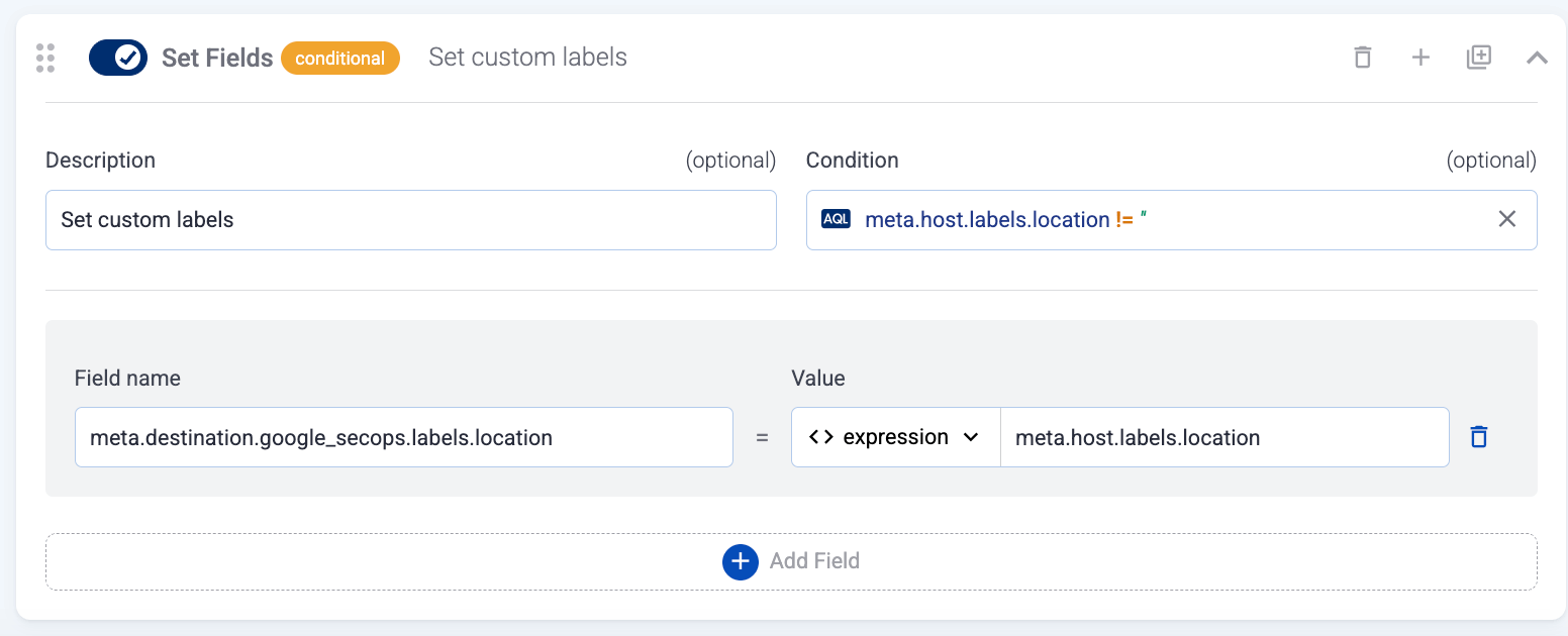 Forwarding custom labels to Google SecOps