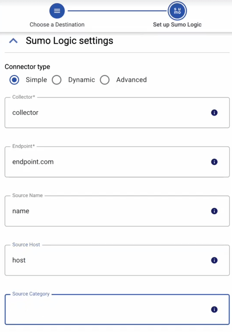 Configure the Sumo Logic destination