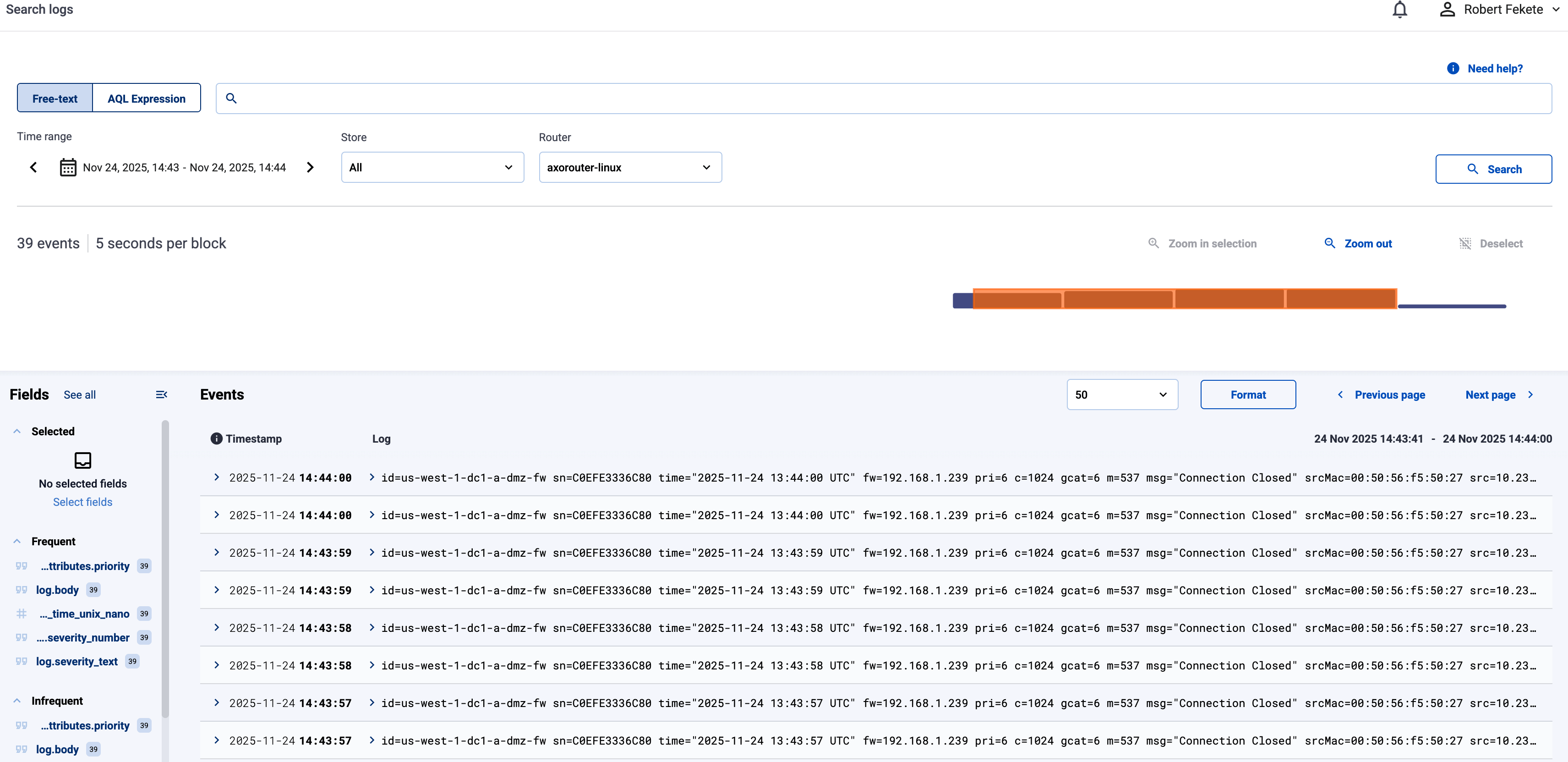 Search logs in AxoStore