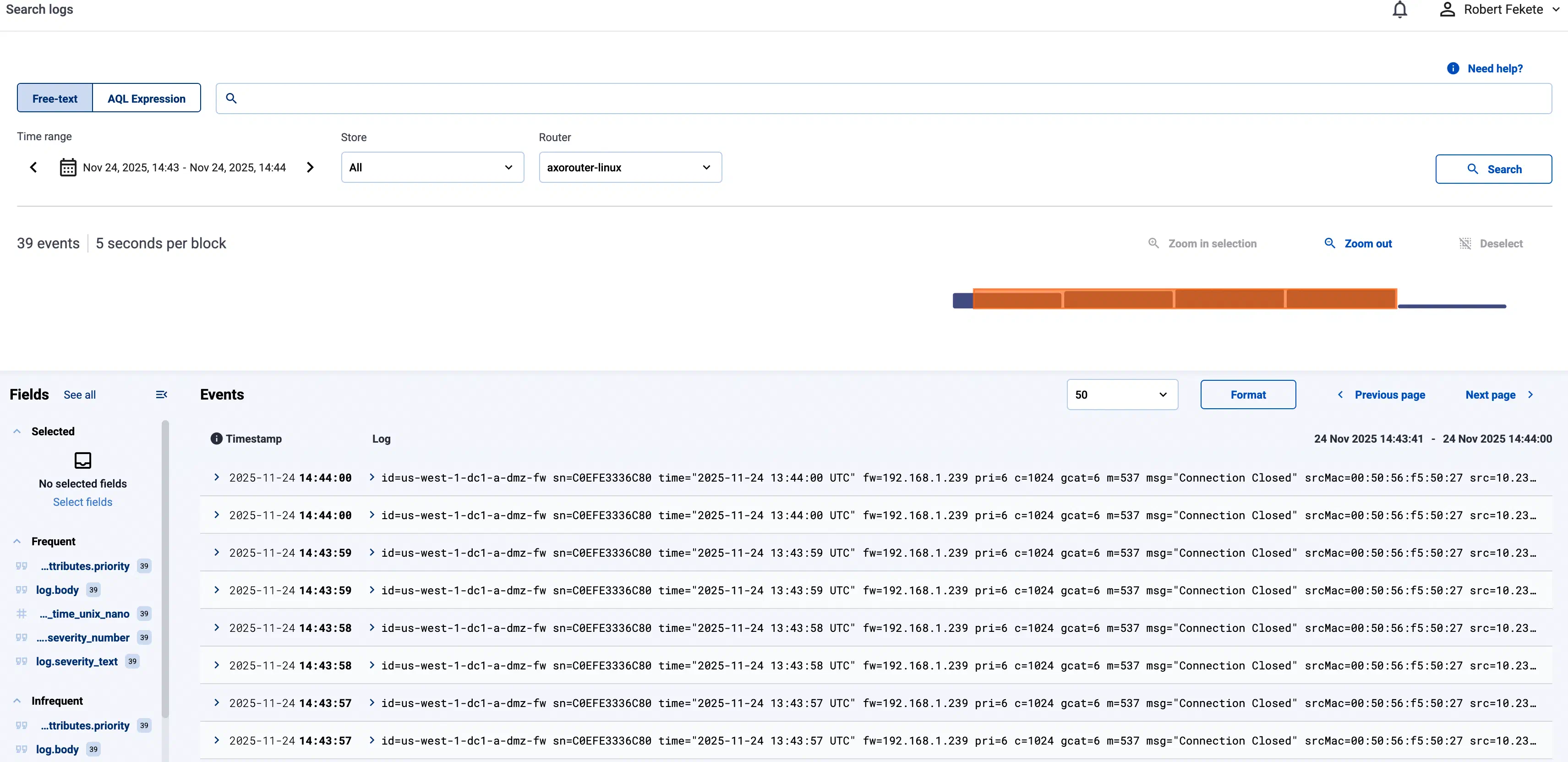 Search logs in AxoStore