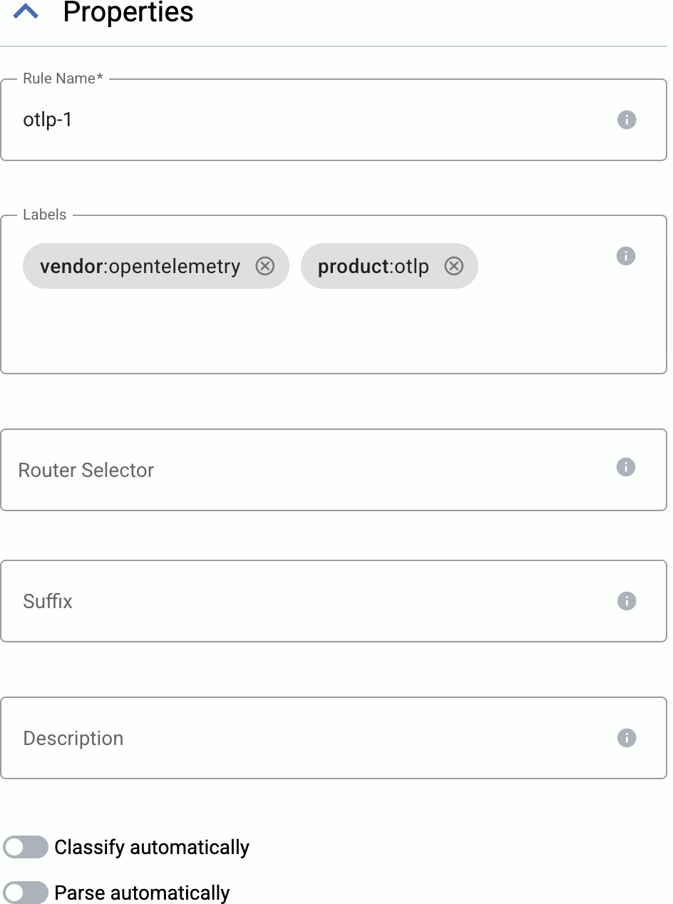 Generic connector rule parameters