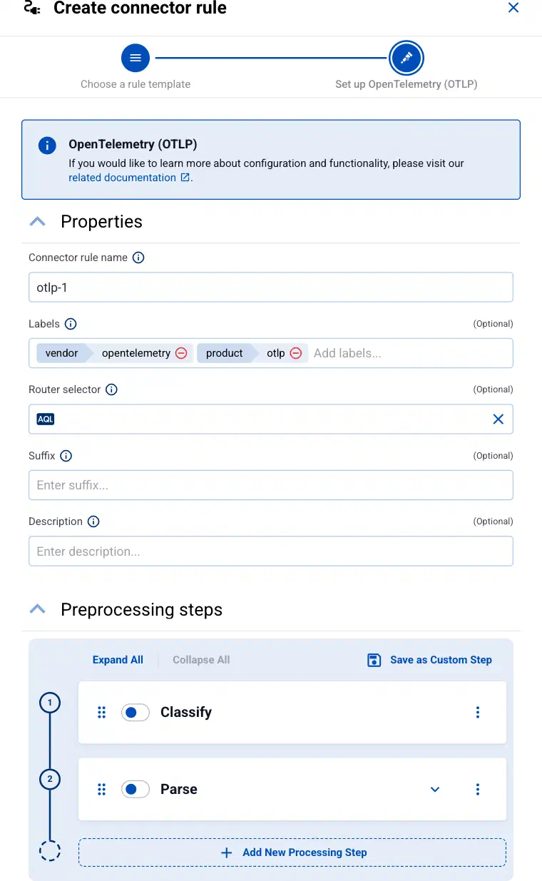 Generic connector rule parameters