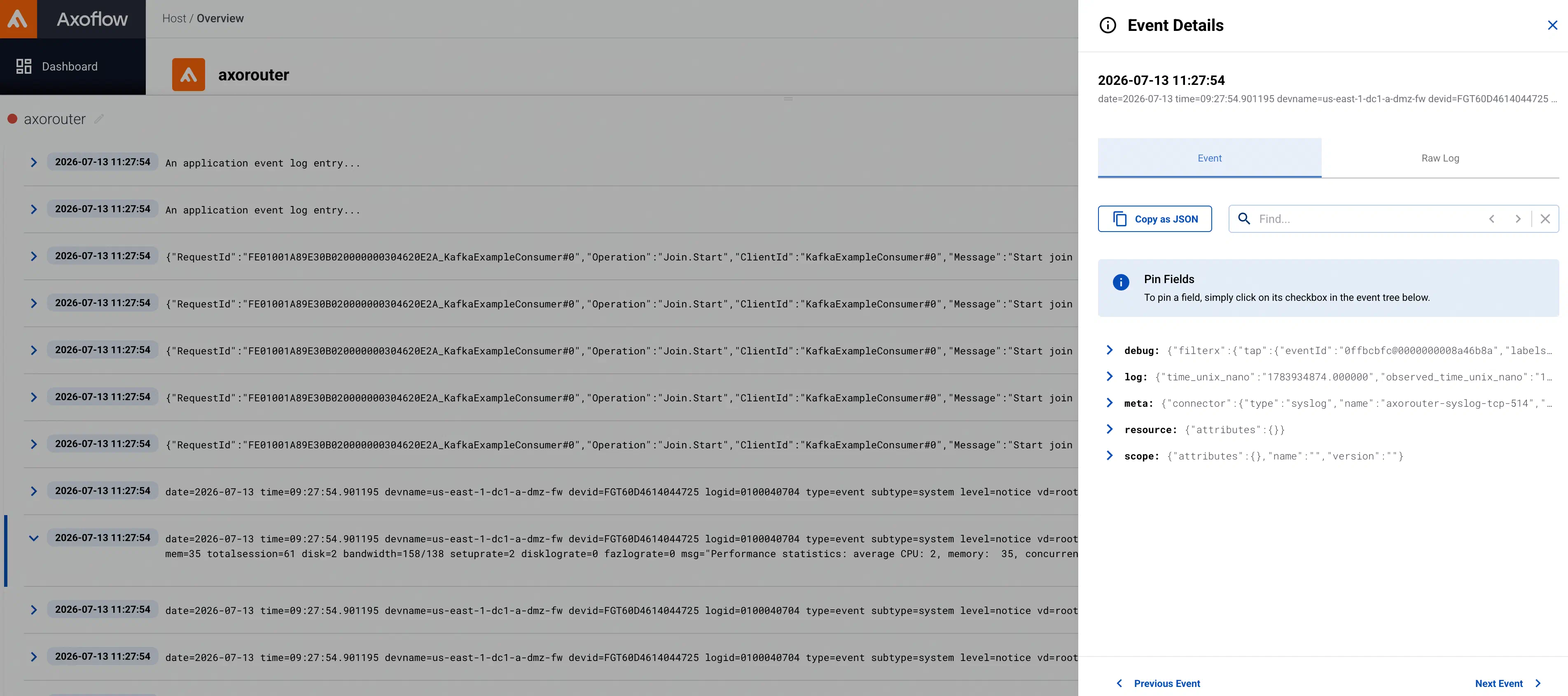 Details of a log message