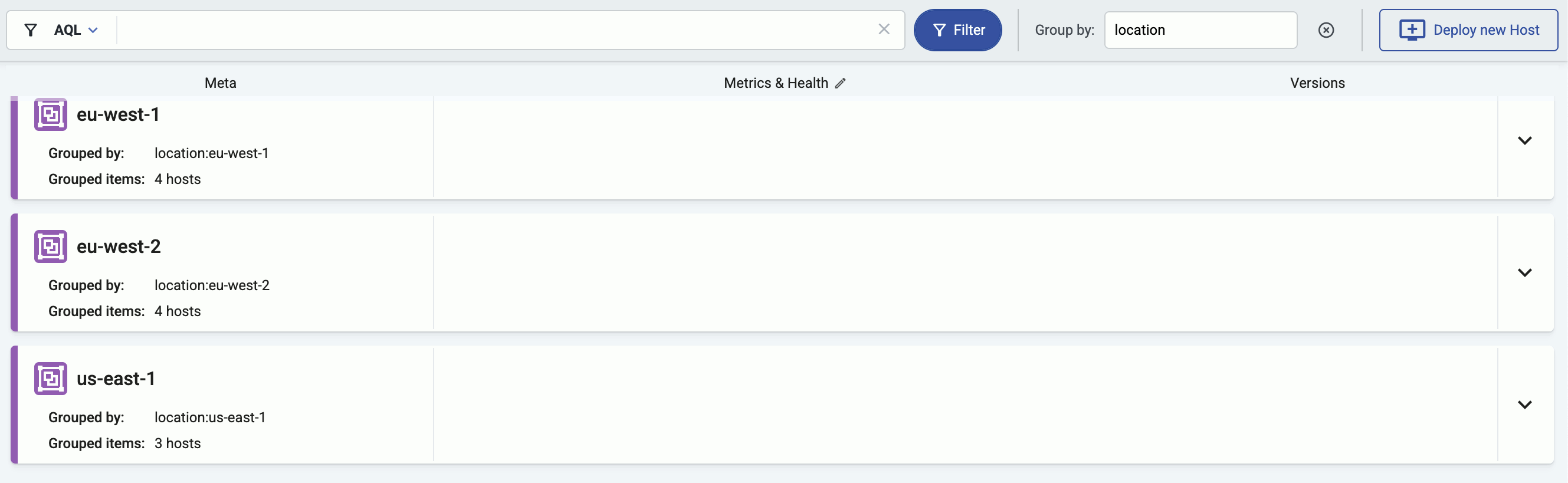 Group hosts on the Hosts page