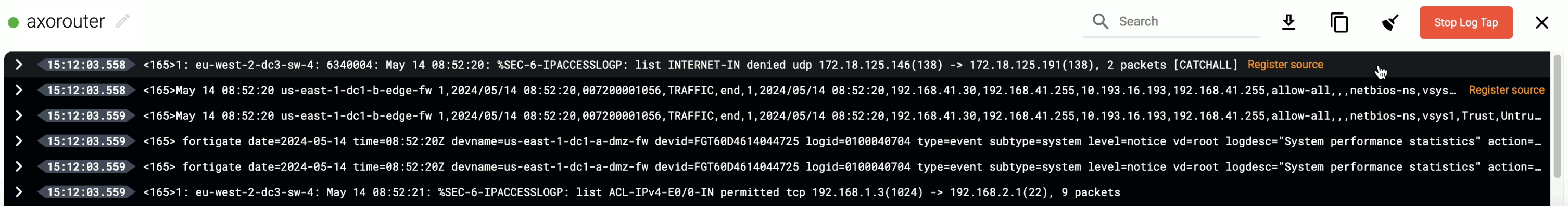Add source from log tapping