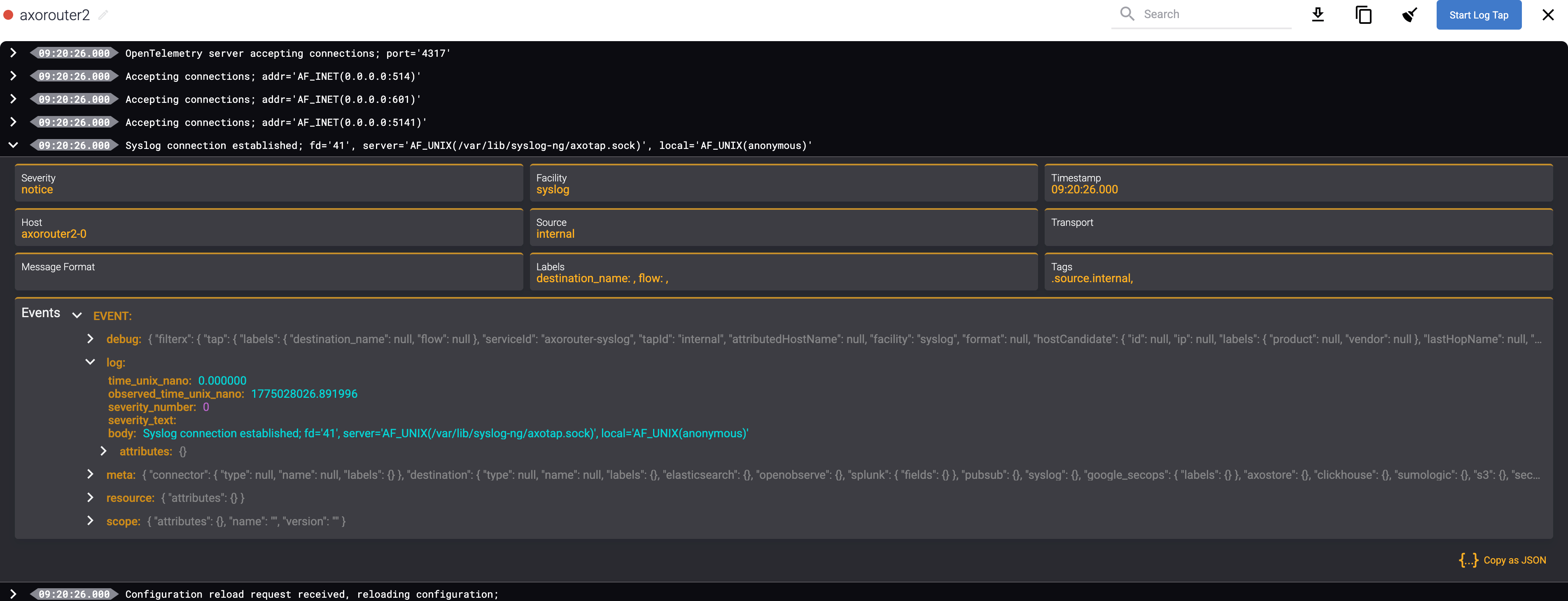 Details of the log message