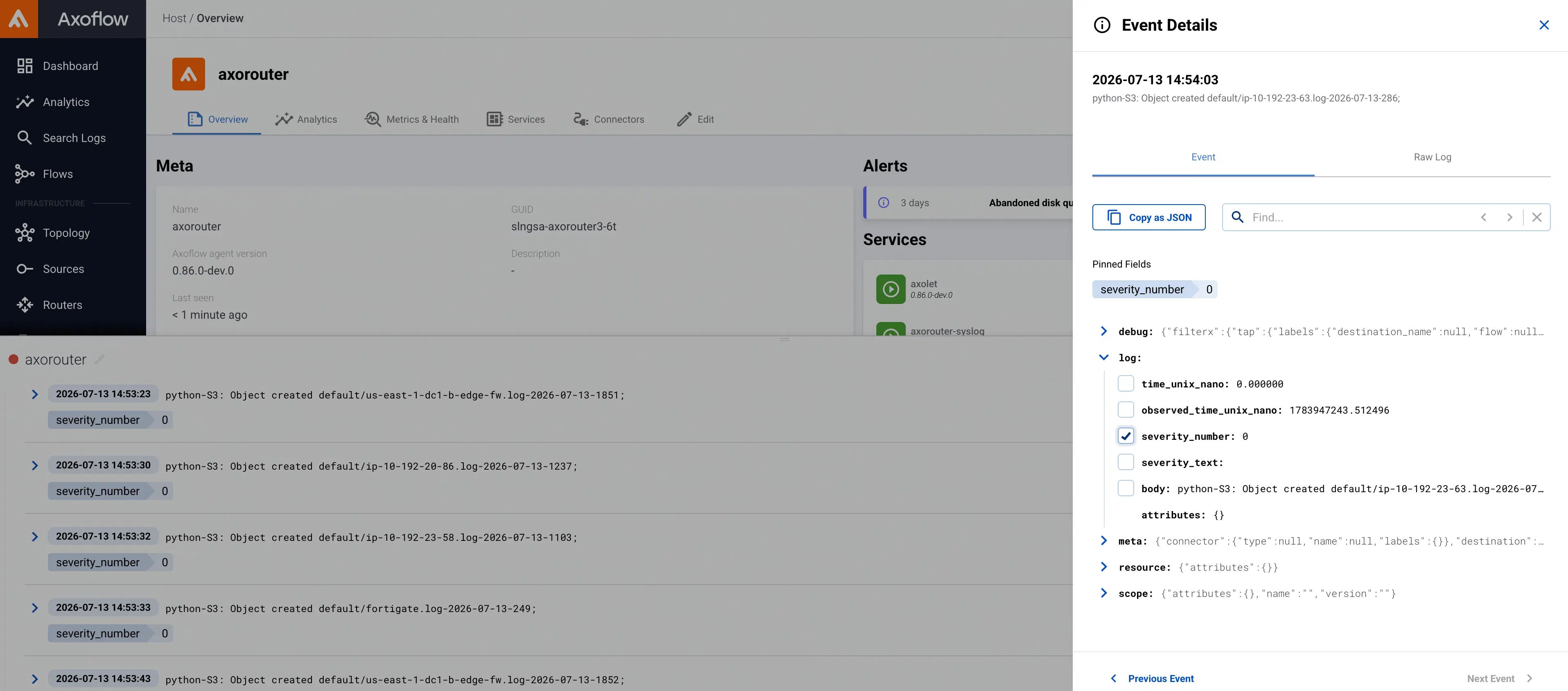 Details of the log message