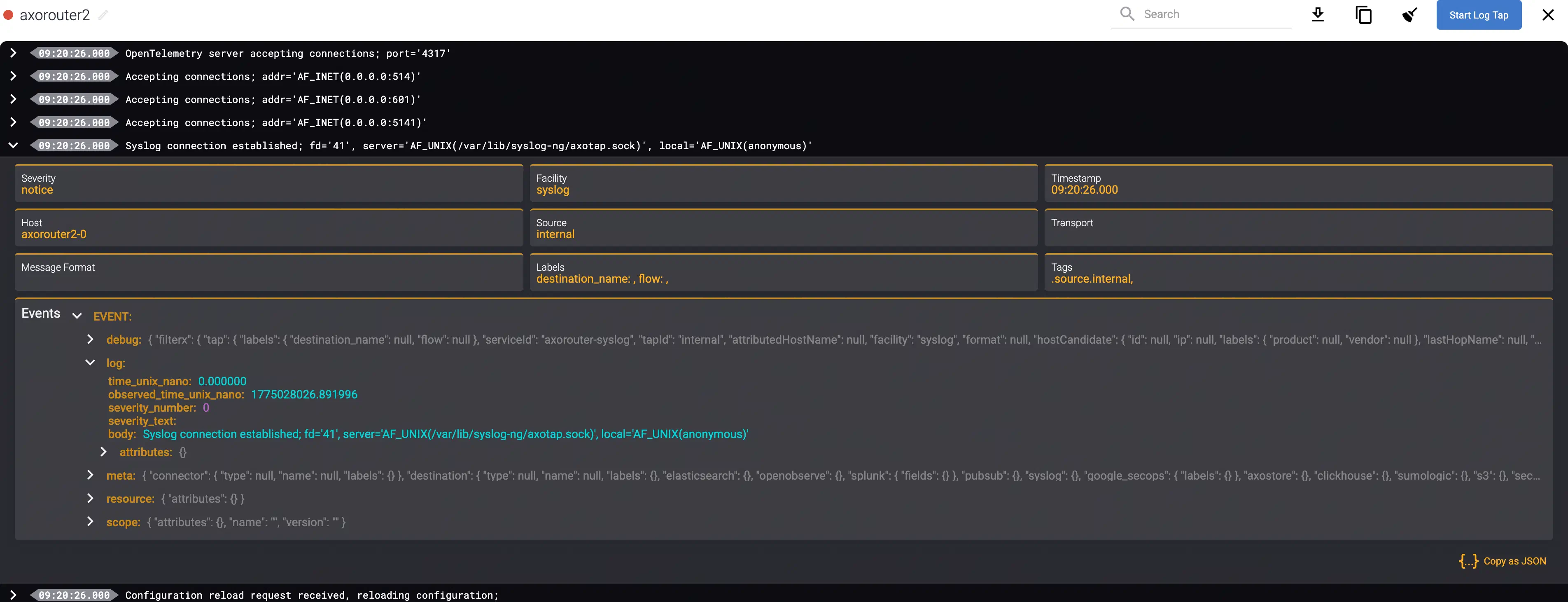 Details of the log message