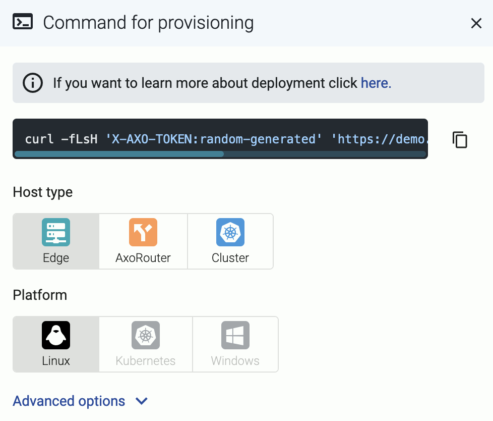 Axoflow agent type and platform selection